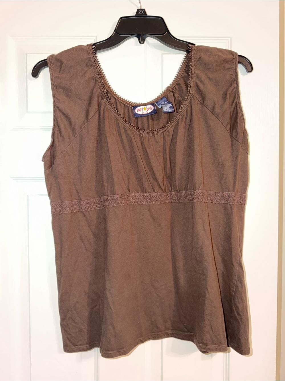 VTG Zoey Beth Brown Crochet Lace Babydoll Cami Top 3X Y2K